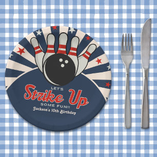 Cute Retro Bowling Party for Kids Paper Plate
