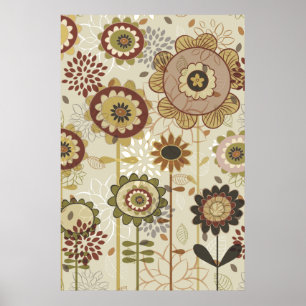 Cute retro brown, beige floral pattern custom poster