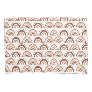 Cute Retro Brown Boho Rainbow Whimsical Pattern Pillowcase