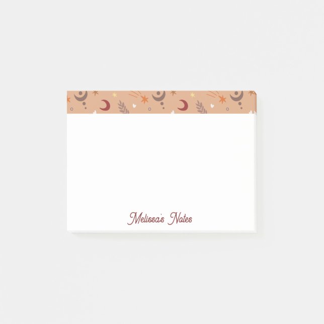 Cute Retro Brown Boho Whimsical Name Personalized  Post-it Notes (Front)