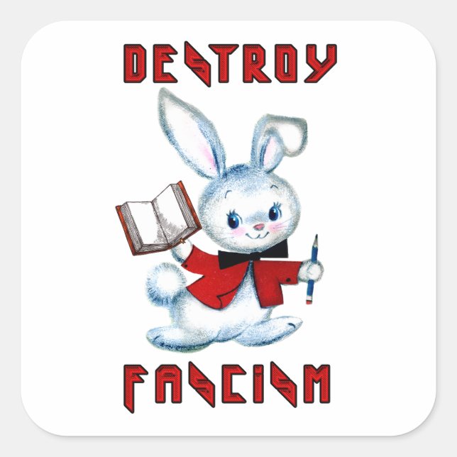 Cute Retro Bunny - Destroy Fascism Square Sticker (Front)