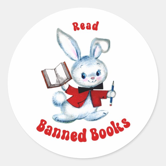 Cute Retro Bunny - Read Banned Books Classic Round Sticker (Front)
