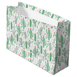 Cute Retro Cactus Succulent Floral Baby Shower  Large Gift Bag