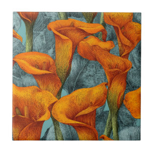 Cute Retro Calle Lilies Tiles For Rustic Kitchen