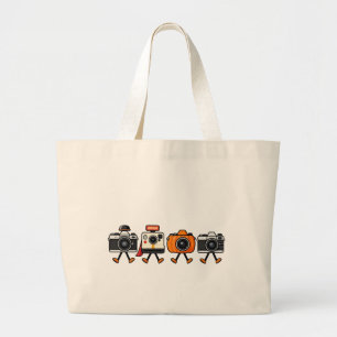 Cute Retro Cameras Walking Together Large Tote Bag