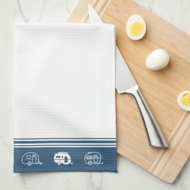 Cute Retro Campers in Blue and White Kitchen Towel (Quarter Fold)