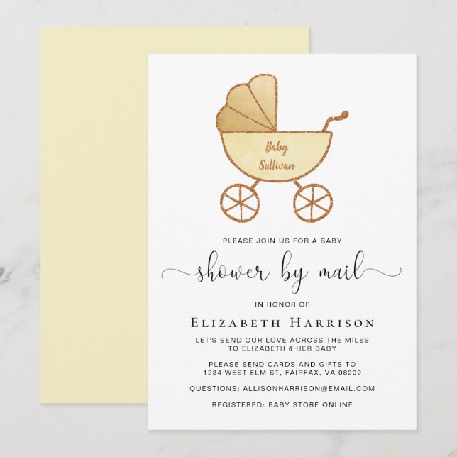 Cute Retro Carriage Baby Shower by Mail  Invitation (Front/Back)