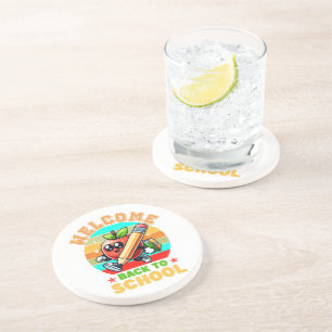 Cute Retro Cartoon Apple Welcome Back To School Coaster
