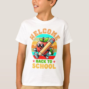 Cute Retro Cartoon Apple   Welcome Back To School  T-Shirt