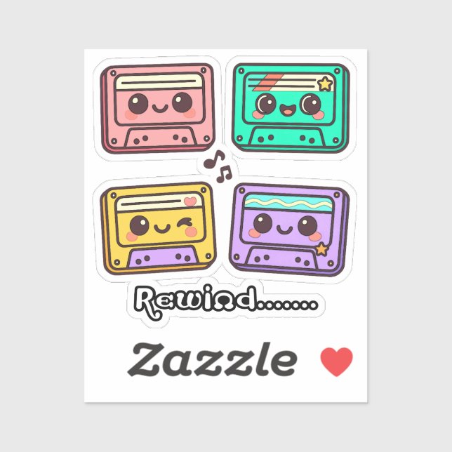 Cute Retro Cassette Tape "Rewind" Kawaii Design (Sheet)