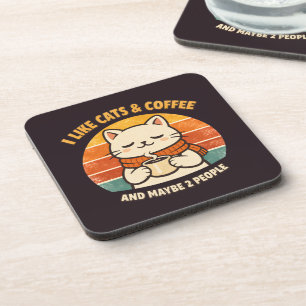 Cute Retro Cat & Coffee Lover Vintage 70s Cozy  Coaster