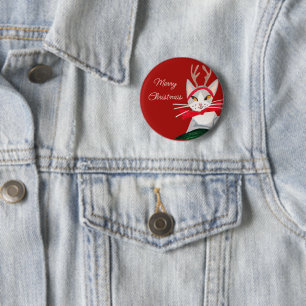 Cute retro cat red Christmas  2 Inch Round Button