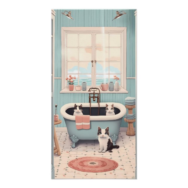 Cute Retro Cats and Kittens in the Bath Poster (Front)