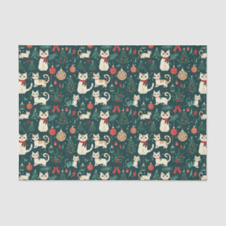 Cute Retro Cats on Black Christmas Tissue Paper