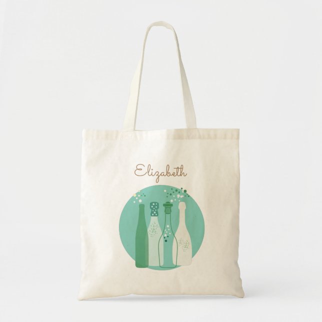 Cute Retro Champagne Bubbles Personalized Tote Bag (Front)