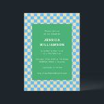 Cute Retro Chequerboard Blue Green Bat Mitzvah Invitation<br><div class="desc">Cute Retro Chequerboard Blue Green Bat Mitzvah Invitation</div>