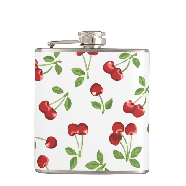 Cute Retro Cherries Hip Flask (Front)