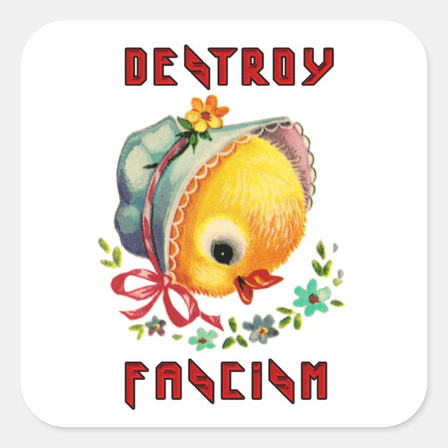 Cute Retro Chick - Destroy Fascism Square Sticker (Front)