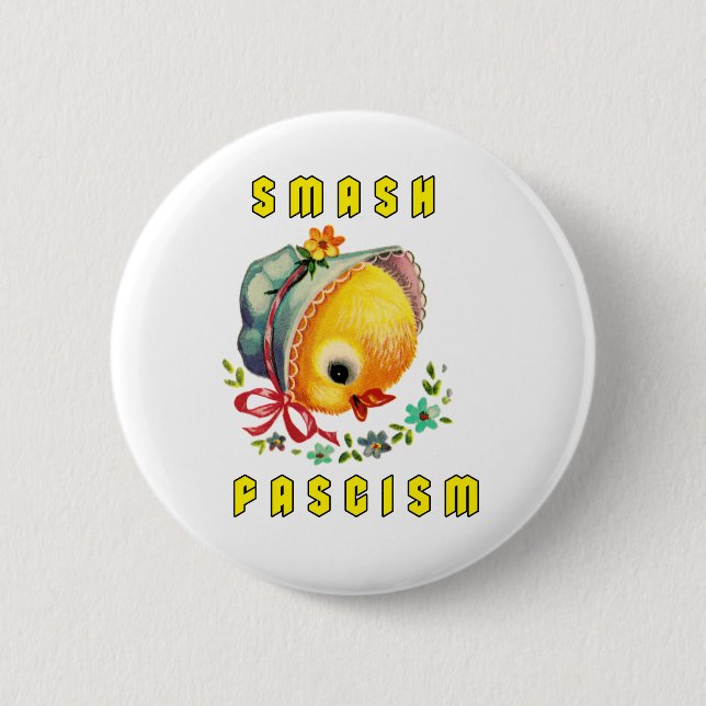 Cute Retro Chick - Smash Fascism 2 Inch Round Button (Front)