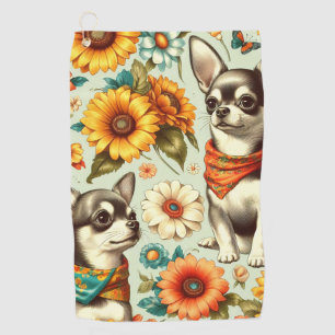 Cute Retro Chihuahua Illustration Golf Towel