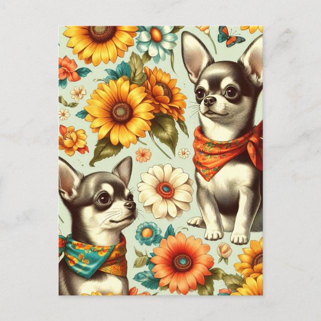 Cute Retro Chihuahua Illustration Postcard (Front)