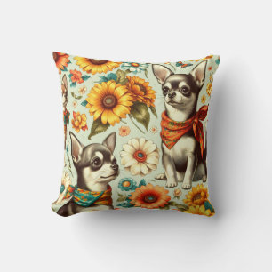 Cute Retro Chihuahua Illustration Throw Pillow
