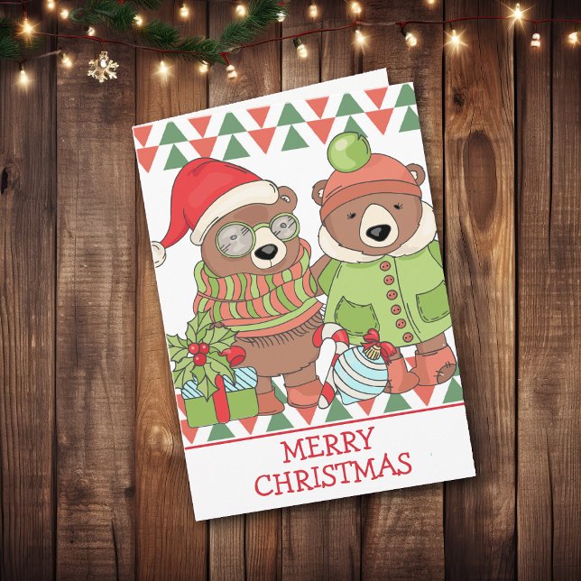 Cute Retro Christmas Bears Holiday Greeting Card (Creator Uploaded)