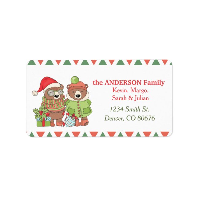 Cute Retro Christmas Bears Return Address Label (Front)