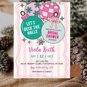 Cute Retro Christmas Deck the Halls Bridal Shower Invitation