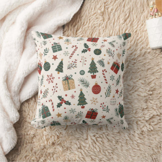 Cute Retro Christmas Doodle Pattern Pillow