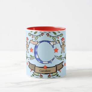 Cute Retro Christmas Monogram "C" with name Mug
