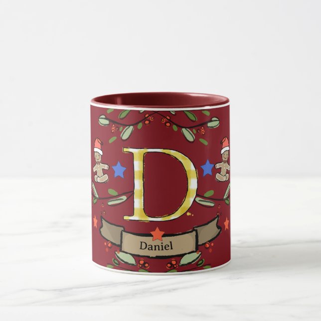 Cute Retro Christmas Monogram "D" with name  Mug (Center)