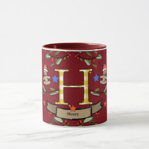 Cute Retro Christmas Monogram "H" with name Mug