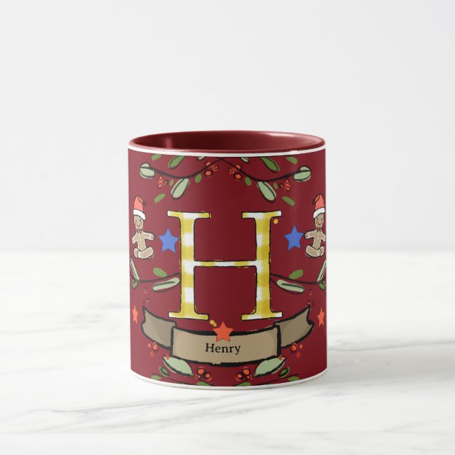 Cute Retro Christmas Monogram "H" with name  Mug (Center)