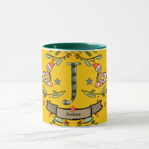 Cute Retro Christmas Monogram "J" with name Mug