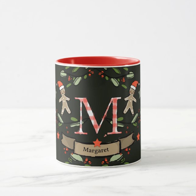 Cute Retro Christmas Monogram "M" with name  Mug (Center)