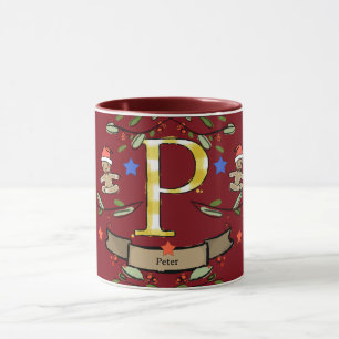 Cute Retro Christmas Monogram "P" with name  Mug