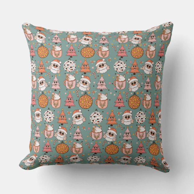 Cute Retro Christmas Pattern Throw Pillow (Front)
