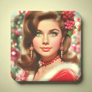 Cute Retro Christmas Pin-up Paper Plate
