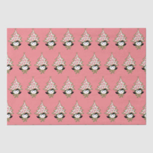 Cute Retro Christmas Tree Girl Pink Tissue Paper