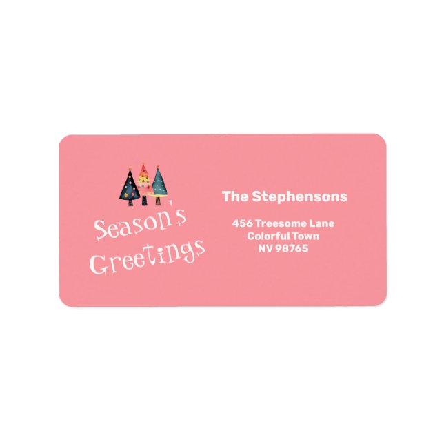 Cute Retro Christmas Tree Pink Holiday Label (Front)