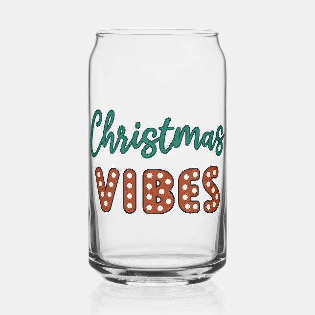 Cute Retro Christmas Vibes Can Glass (Front)
