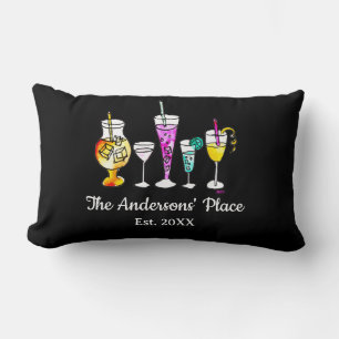 Cute Retro Cocktails Colourful 1960s Bar Art Lumbar Pillow