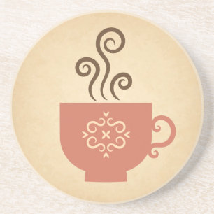 Cute Retro Coffee or Tea Cup on Aged Paper Texture Coaster