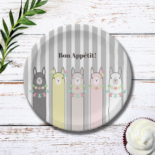 Cute Retro Colorful Llamas Custom Paper Plate