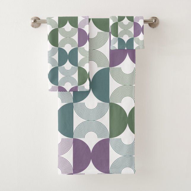 Cute retro colour pallet 50s Sage green Dusty blu Bath Towel Set (Insitu)