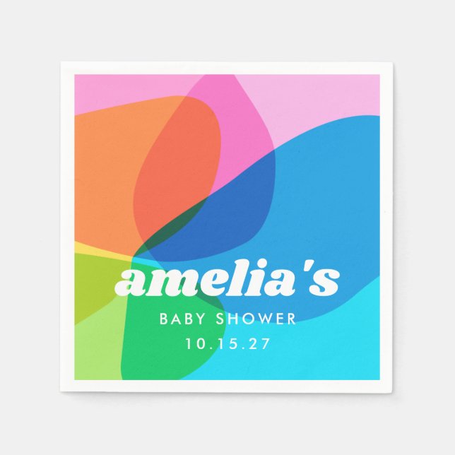 Cute Retro Colourful Abstract Custom Baby Shower Napkin (Front)