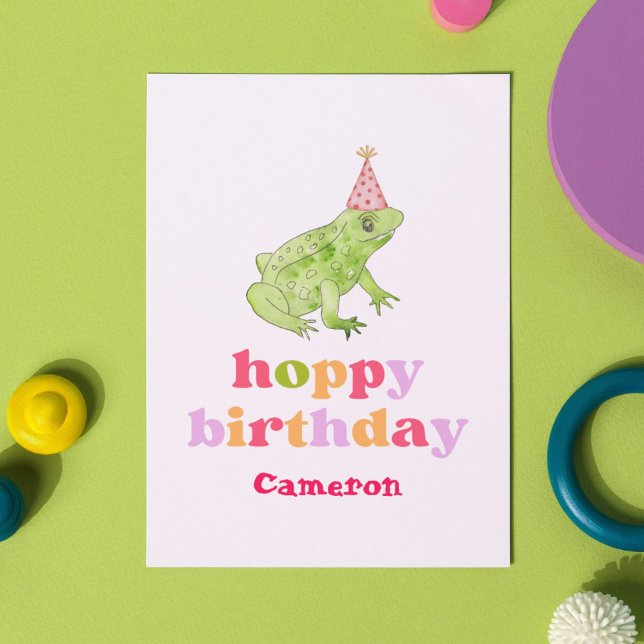 Cute Retro Colourful Frog Personalized Birthday Card (Our Hoppy Birthday frog card is sure to bring a smile to the face of the birthday girl or boy.)