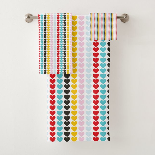 Cute Retro Colourful Hearts Pattern Bath Towel Set (Insitu)