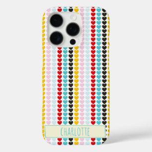 Cute Retro Colourful Hearts Pattern Personalized iPhone 16 Pro Case